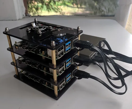 Close-up picture of the Raspberry Pi cluster